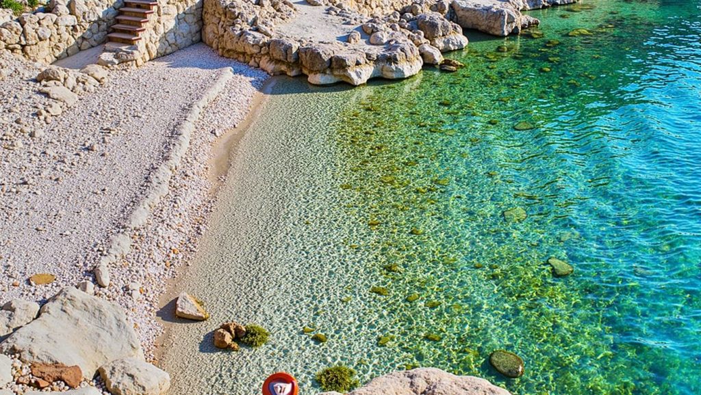 Playa Plaža Dagna desde la arena, Primošten, Croacia