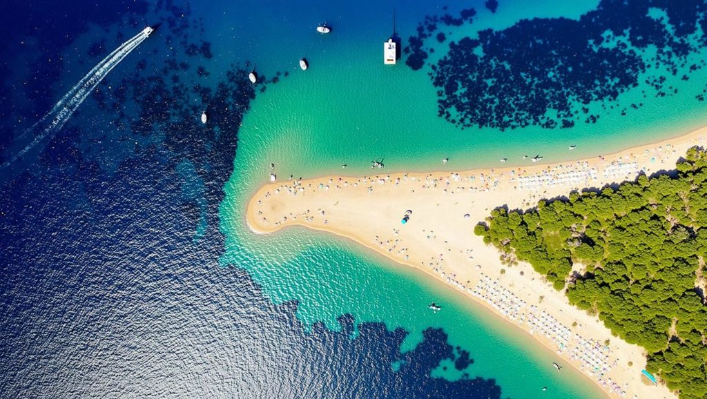 Agua y arena en plaža Dubrava, Croacia