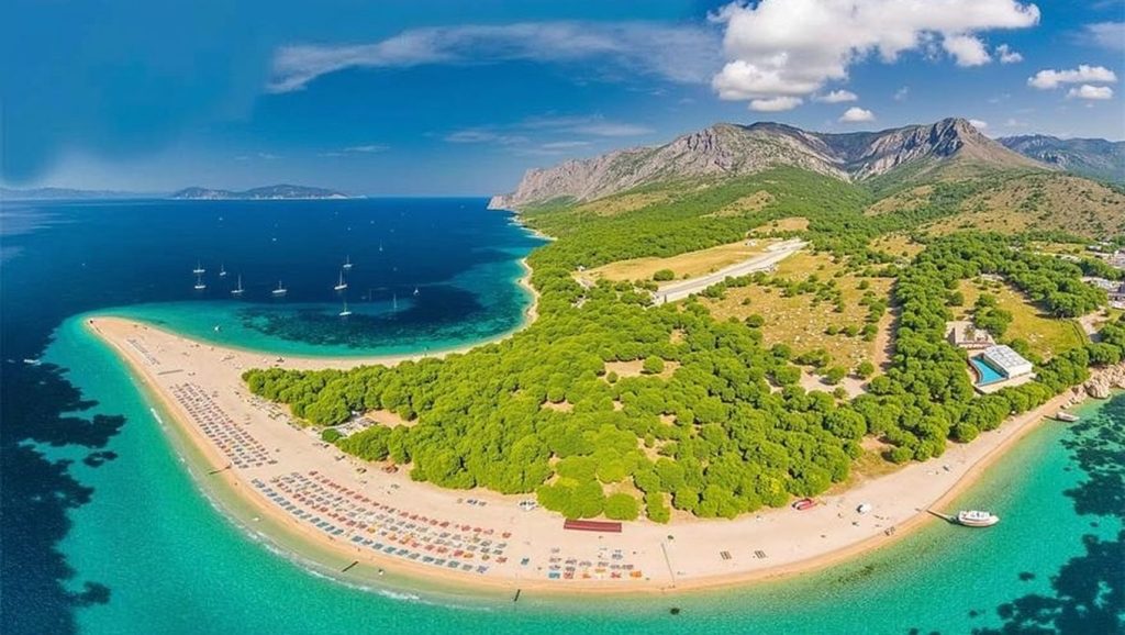 Orilla de Plaža Galeb con olas suaves en Omiš
