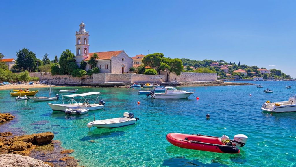 Amplio horizonte marino en Plaža Klokun, Croacia