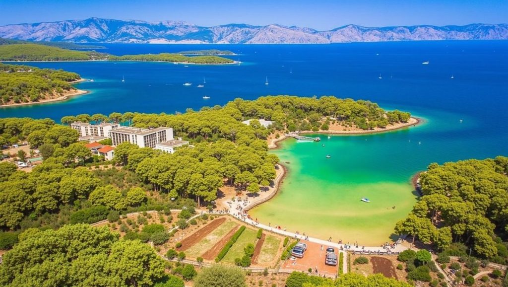 Orilla tranquila de Plaža Mina, playa de Općina Jelsa