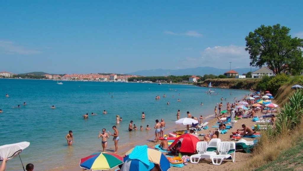 Vista de Plaža Perilo desde la orilla, Croacia