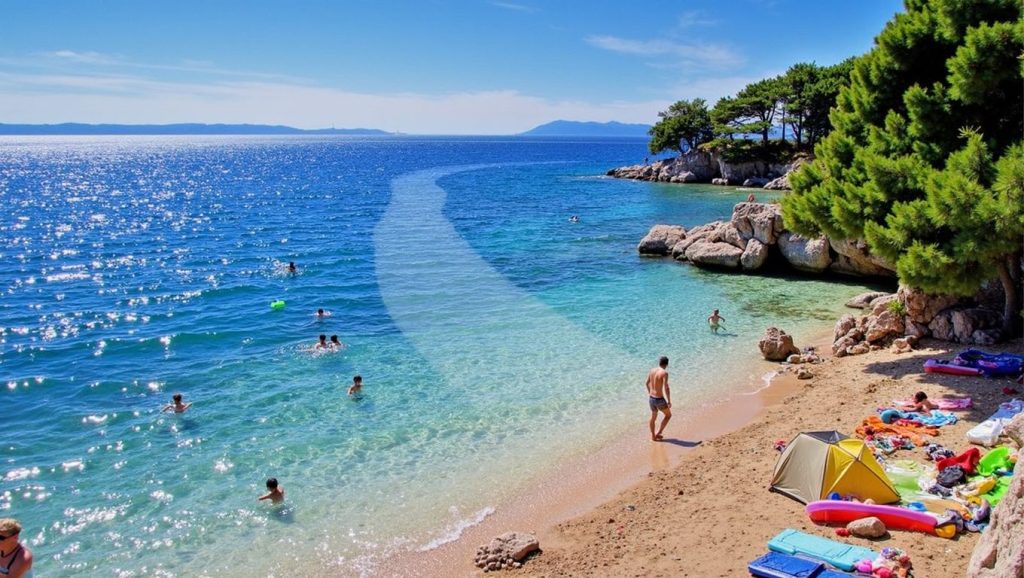 Playa Plaža Pliša desde la arena, Zaton, Croacia