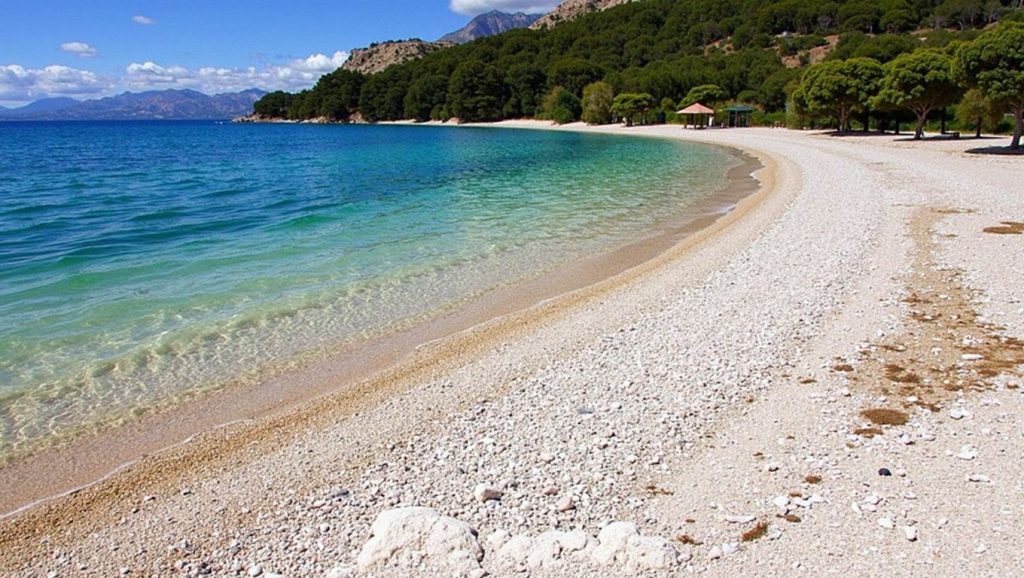 Oleaje en la orilla de Plaža Ramova, costa de Croacia