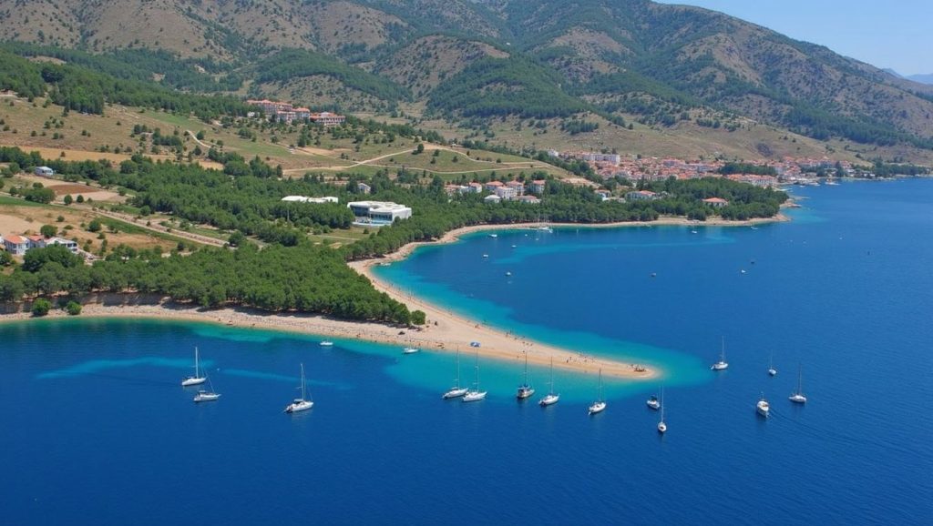 Panorámica completa de Plaža Sarina, playa de Općina Vir