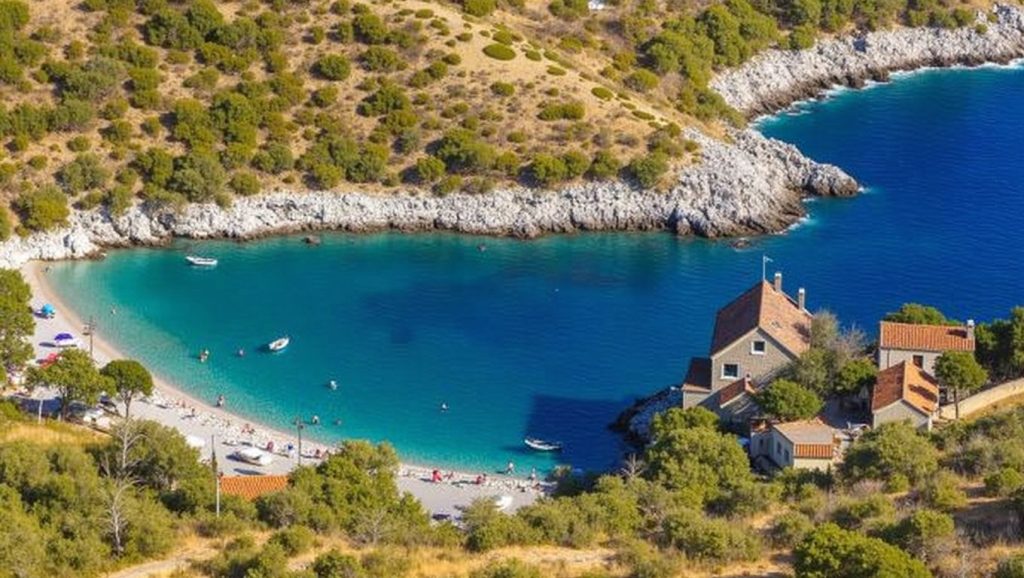 Oleaje en la orilla de Plaža Stupica, costa de Croacia