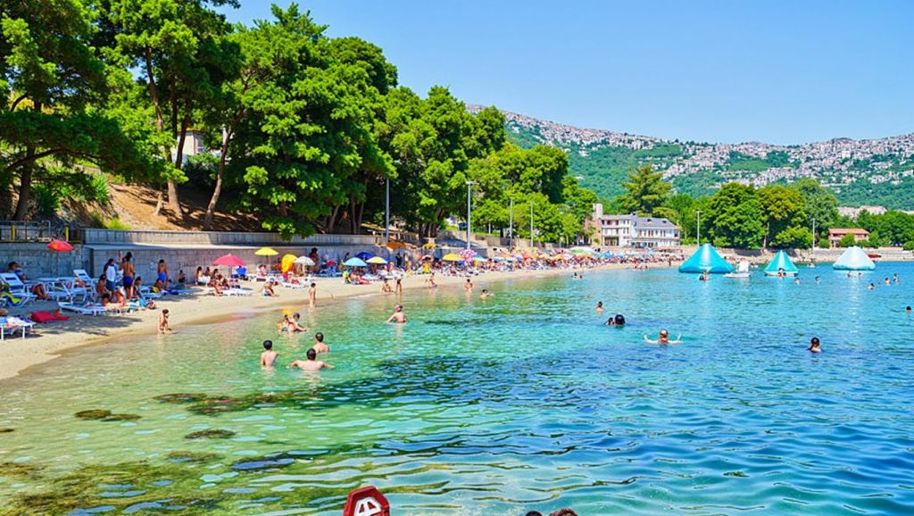 Textura de arena en Plaža Trstenica, Croacia, Croacia
