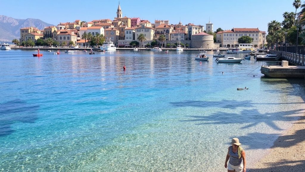 Detalle de arena y agua en Plaža Zamošće, Kučište