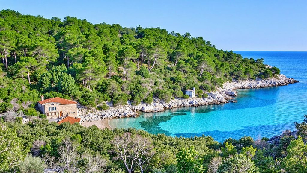 Orilla tranquila de Plaža žitna, playa de Croacia