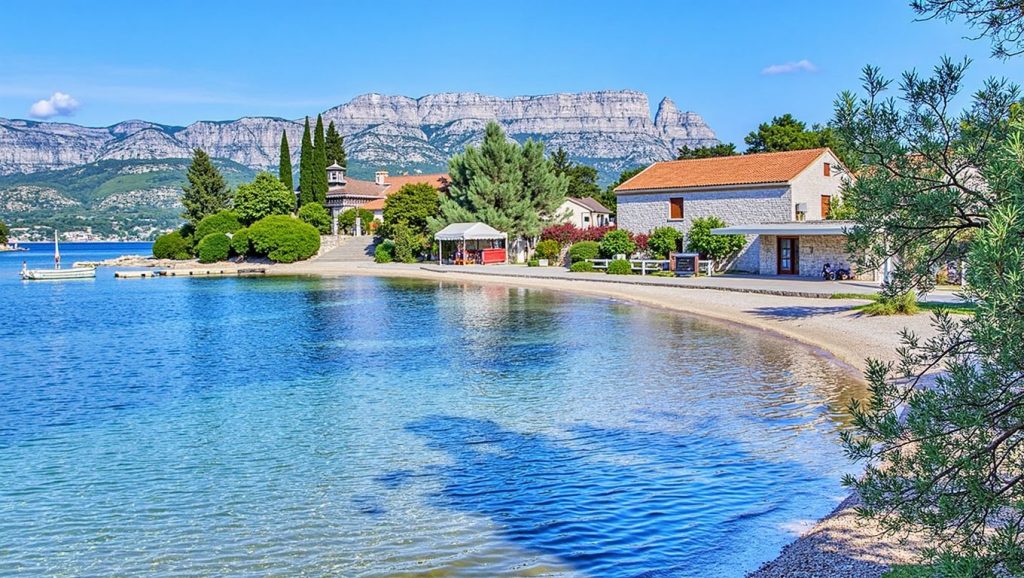 Panorámica completa de Plaža Žrnovska banja, playa de Croacia