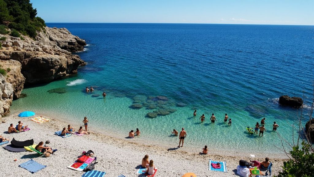 Vista del litoral en Podvrške, Croacia