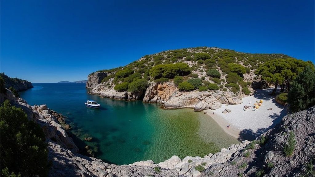 Playa Pritiscina desde la arena, Grad Komiža, Vis