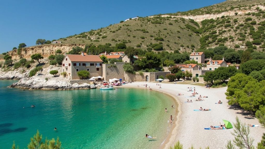 Orilla de Prtljug con olas suaves en Croacia