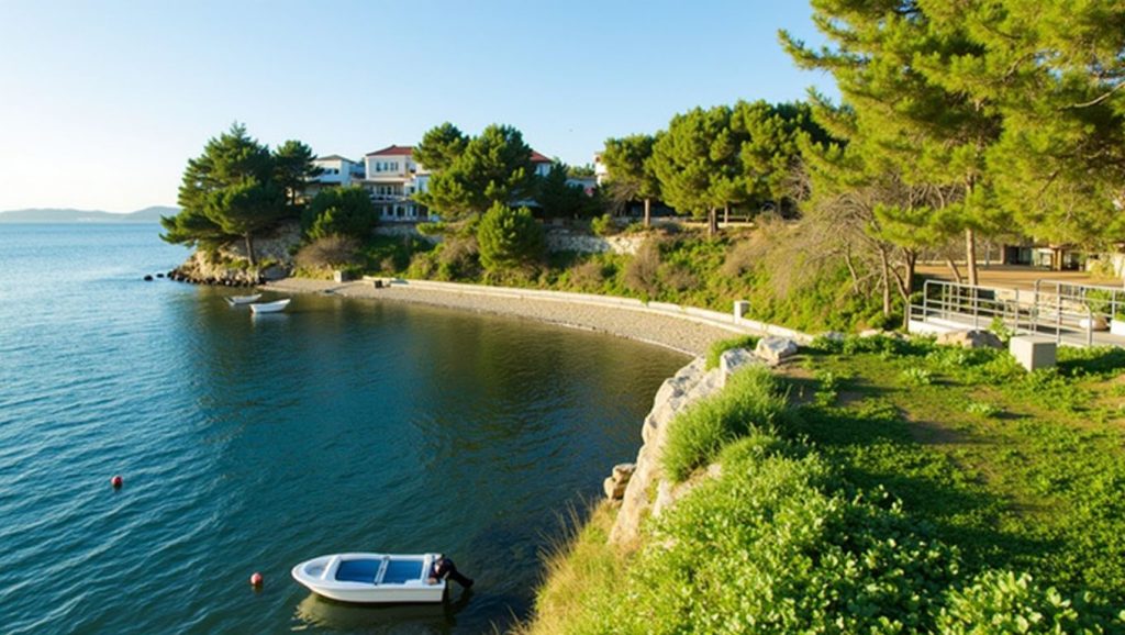 Orilla tranquila de Punta Bajlo, playa de Zadar