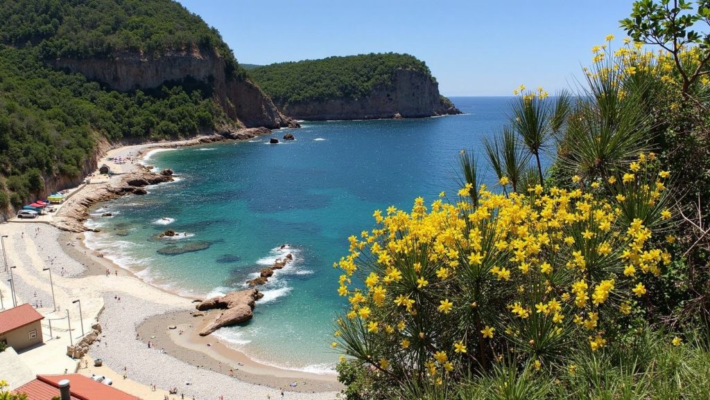 Orilla de Ričardova glava con olas suaves en Budva