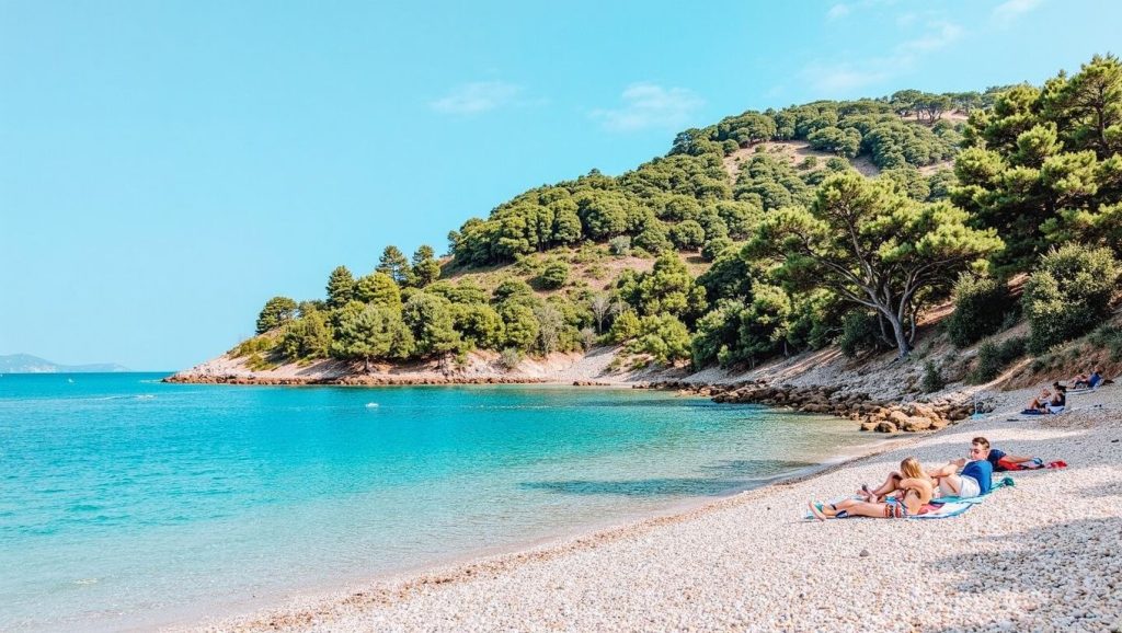 Arena y mar en Salbunara, Croacia, Vis