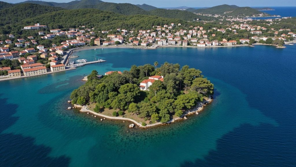 Detalle de arena y agua en Školjić, Općina Vir
