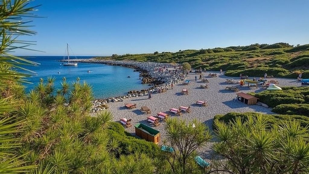 Detalle de arena y agua en Slatina Nudist Beach, Croacia