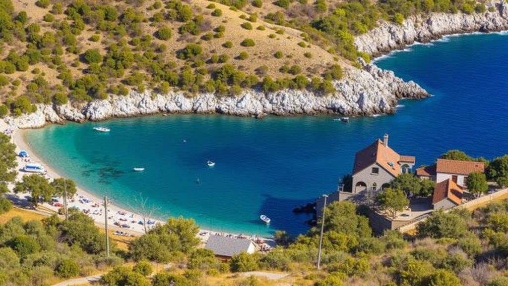 Amplio horizonte marino en Sovlja, Croacia