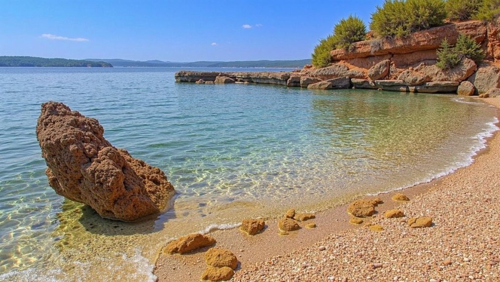 Detalle de arena y agua en Stončica, Grad Vis