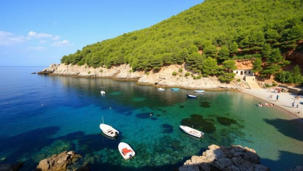 Primer plano de la orilla de Sutmiholjska, Croacia