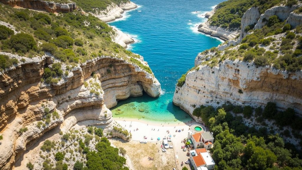 Orilla de Teplus con olas suaves en Grad Vis