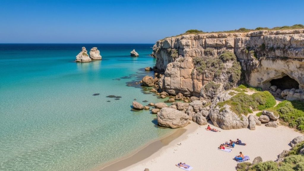 Arena y mar en Spiaggia di Tiggiano, Tiggiano, Puglia