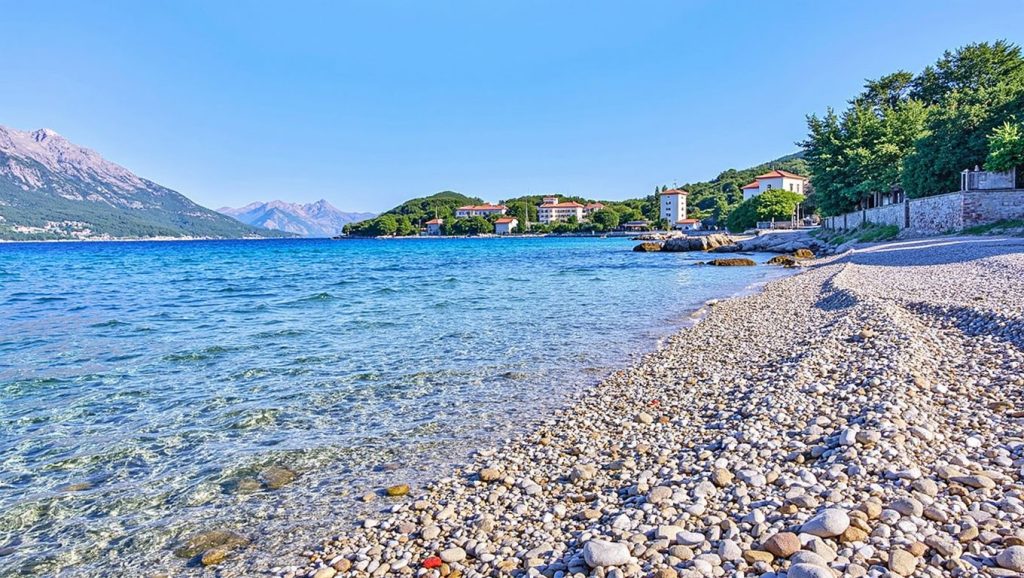 Textura de arena en Tri žala, Croacia, Korčula