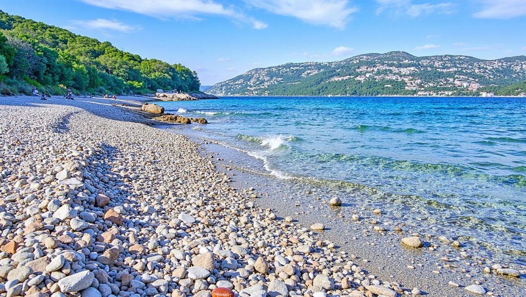 Vista del litoral en Tri žala, Croacia