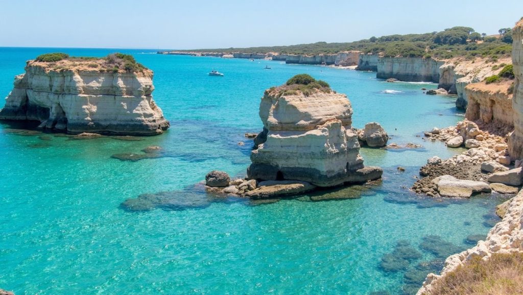 Primer plano de la orilla de Valle delle Sirene, Puglia