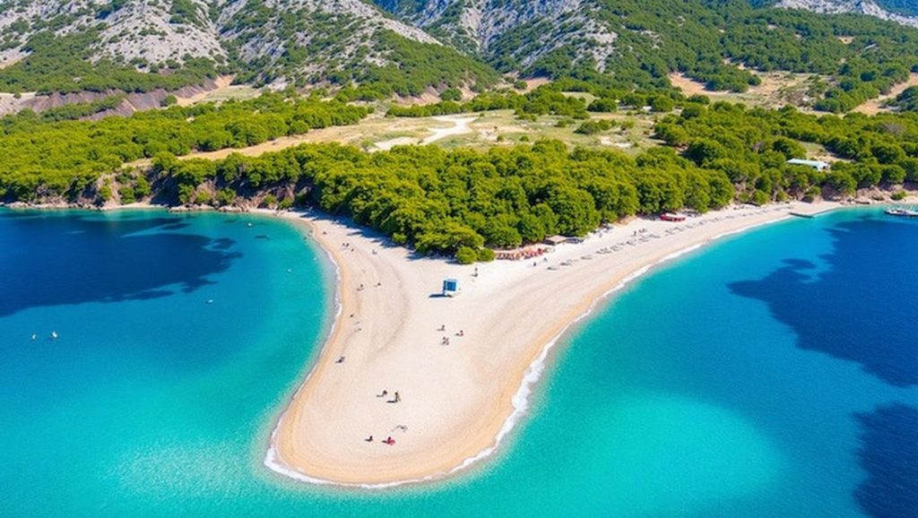 Oleaje en la orilla de Velika plaža, costa de Croacia