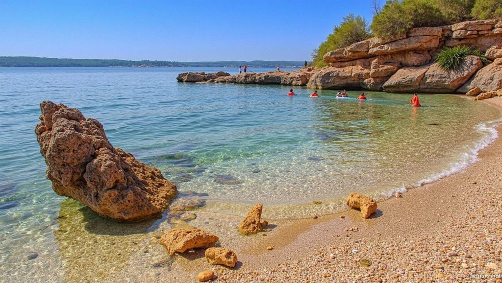 Orilla de Veliki Zagradac con olas suaves en Croacia
