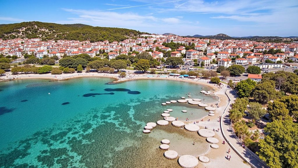 Orilla de Vodice con olas suaves en Drašnice