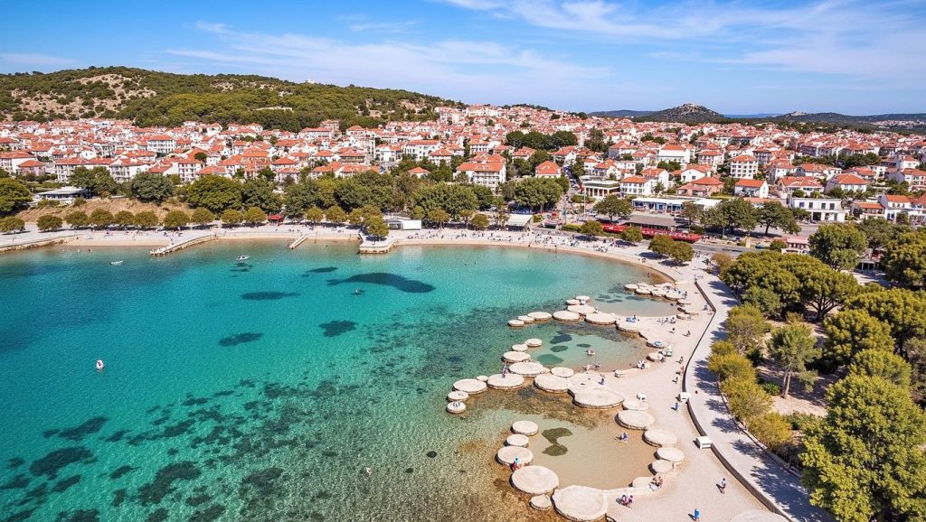 Orilla de Vodice con olas suaves en Popova Luka