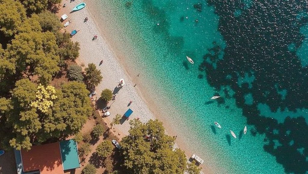 Panorámica completa de Vučine, playa de Croacia