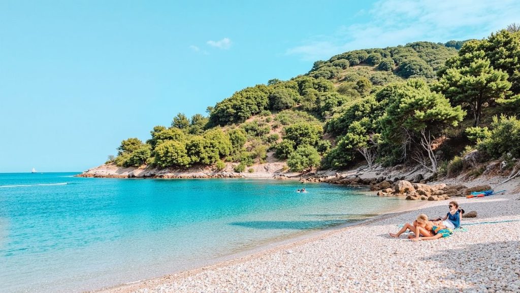 Orilla de Zukamice con olas suaves en Grad Komiža