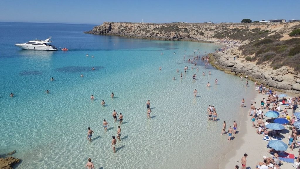 Primer plano de la orilla de Praia, Favignana