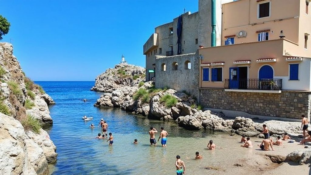 Detalle de arena y agua en Punta Pellaro, Scaletta Zanclea
