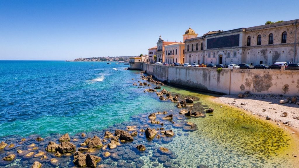 Acceso a Spiaggetta di Aretusa desde el aparcamiento, Siracusa