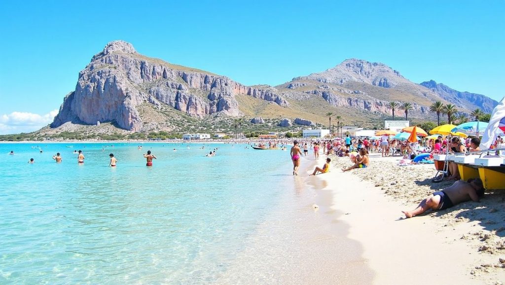 Vista amplia de Spiaggia Calamazzo en San Vito Lo Capo, Sicilia