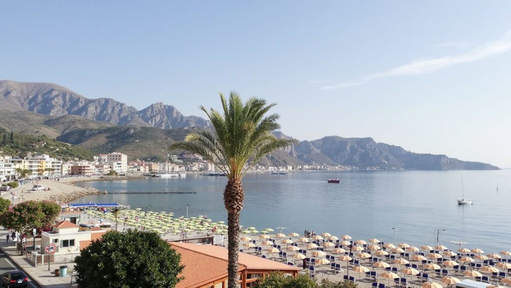 Panorámica completa de Spiaggia dei Greci, playa de Giardini-Naxos