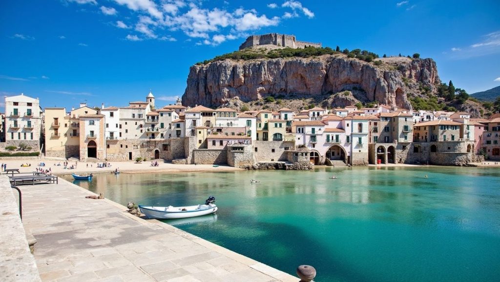 Panorámica completa de Spiaggia del Porto Vecchio, playa de Cefalù