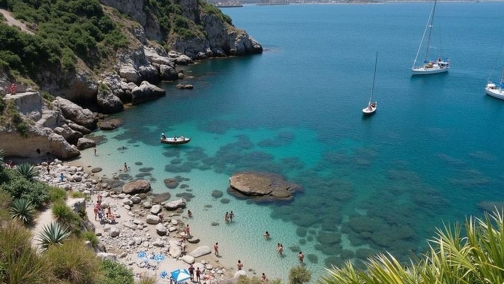 Vista amplia de Spiaggia Kafara en Bagheria, Sicilia