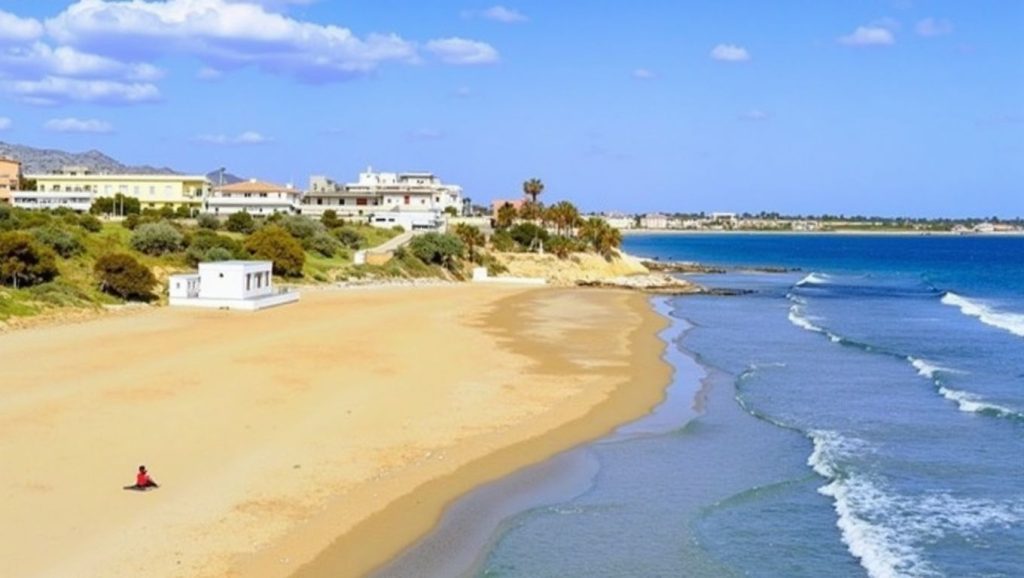 Oleaje en la orilla de Spiaggia Pantanello, costa de Avola